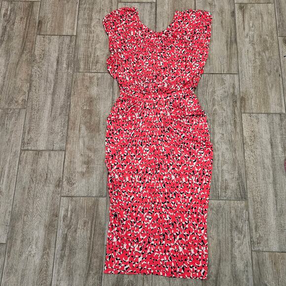 Saloni Aspara Printed Jersey Dress Women’s 6 Abstract Ruched Midi Luxury Elegant - Picture 3 of 14